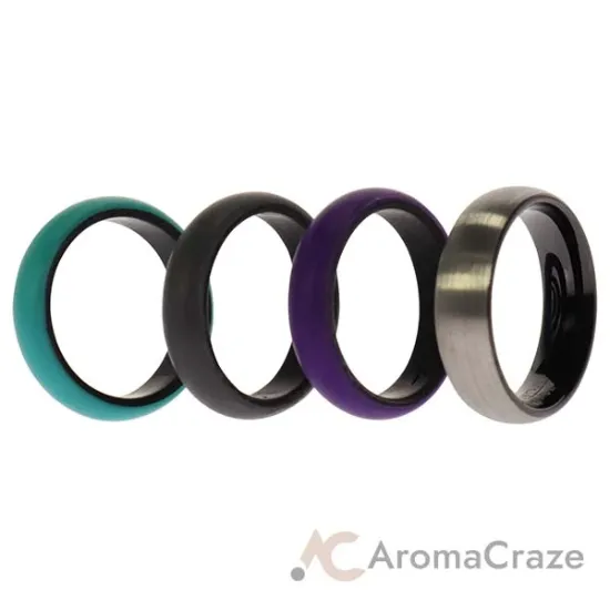 Picture of Silicone Wedding Twin Brushed 6mm Ring Set - Turquoise by ROQ for Women - 4 x 9 mm Ring