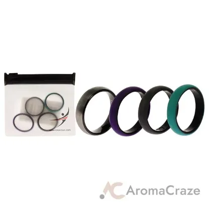 Picture of Silicone Wedding Twin Brushed 6mm Ring Set - Turquoise by ROQ for Women - 4 x 10 mm Ring