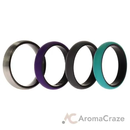Picture of Silicone Wedding Twin Brushed 6mm Ring Set - Turquoise by ROQ for Women - 4 x 11 mm Ring