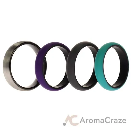 Picture of Silicone Wedding Twin Brushed 6mm Ring Set - Turquoise by ROQ for Women - 4 x 11 mm Ring