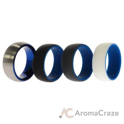 Picture of Silicone Wedding Twin Dome 8mm Ring Set - Blue by ROQ for Men - 4 x 7 mm Ring