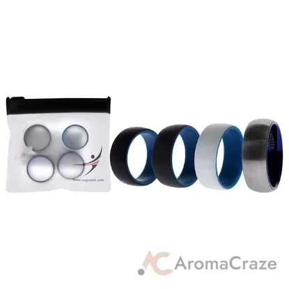 Picture of Silicone Wedding Twin Dome 8mm Ring Set - Blue by ROQ for Men - 4 x 9 mm Ring