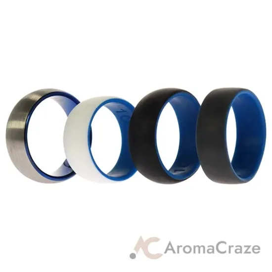 Picture of Silicone Wedding Twin Dome 8mm Ring Set - Blue by ROQ for Men - 4 x 10 mm Ring