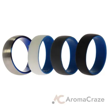 Picture of Silicone Wedding Twin Dome 8mm Ring Set - Blue by ROQ for Men - 4 x 11 mm Ring