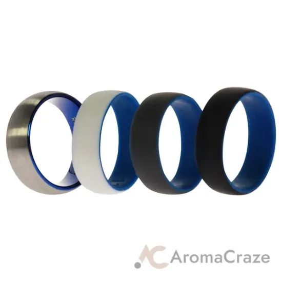 Picture of Silicone Wedding Twin Dome 8mm Ring Set - Blue by ROQ for Men - 4 x 11 mm Ring