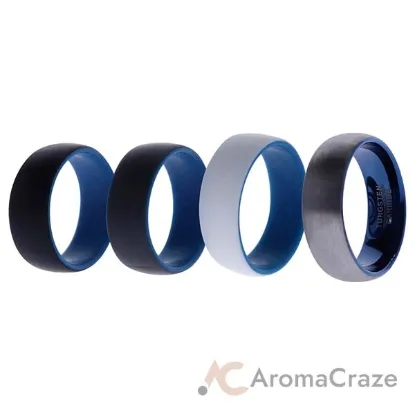 Picture of Silicone Wedding Twin Dome 8mm Ring Set - Blue by ROQ for Men - 4 x 12 mm Ring