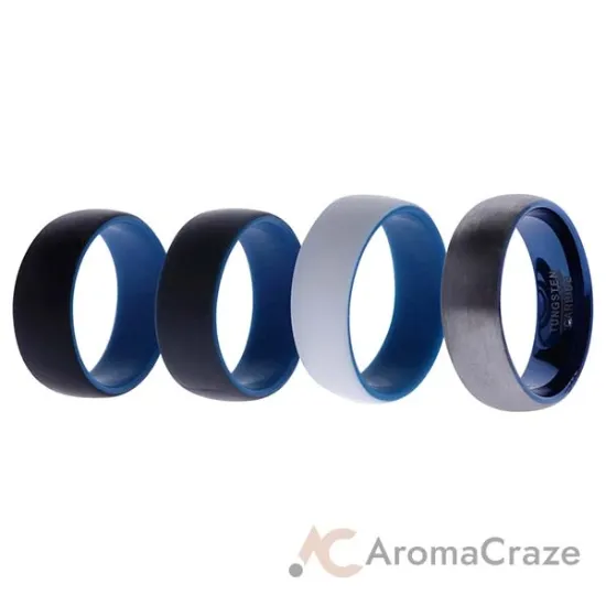 Picture of Silicone Wedding Twin Dome 8mm Ring Set - Blue by ROQ for Men - 4 x 12 mm Ring