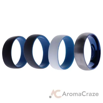 Picture of Silicone Wedding Twin Dome 8mm Ring Set - Blue by ROQ for Men - 4 x 14 mm Ring