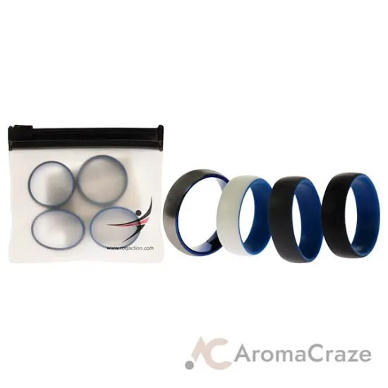 Picture of Silicone Wedding Twin Dome 8mm Ring Set - Blue by ROQ for Men - 4 x 15 mm Ring