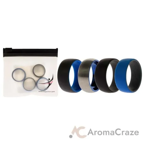 Picture of Silicone Wedding Twin Dome 8mm Ring Set - Grey by ROQ for Men - 4 x 7 mm Ring