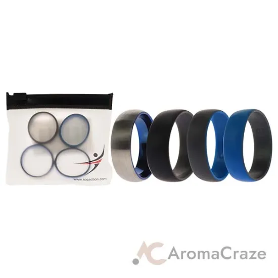 Picture of Silicone Wedding Twin Dome 8mm Ring Set - Grey by ROQ for Men - 4 x 13 mm Ring