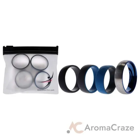 Picture of Silicone Wedding Twin Dome 8mm Ring Set - Grey by ROQ for Men - 4 x 15 mm Ring