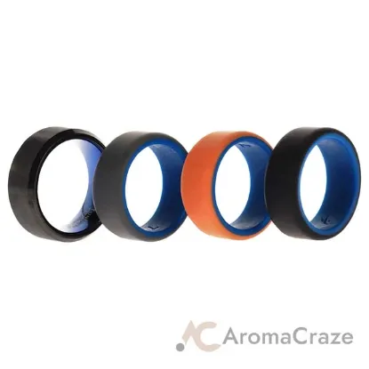 Picture of Silicone Wedding Twin Beveled 8mm Ring Set - Black by ROQ for Men - 4 x 7 mm Ring