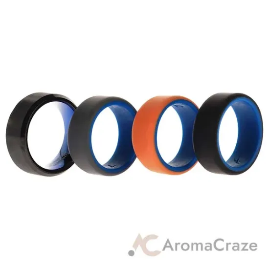 Picture of Silicone Wedding Twin Beveled 8mm Ring Set - Black by ROQ for Men - 4 x 7 mm Ring