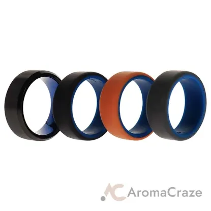 Picture of Silicone Wedding Twin Beveled 8mm Ring Set - Black by ROQ for Men - 4 x 8 mm Ring