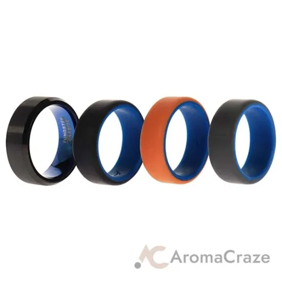 Picture of Silicone Wedding Twin Beveled 8mm Ring Set - Black by ROQ for Men - 4 x 9 mm Ring