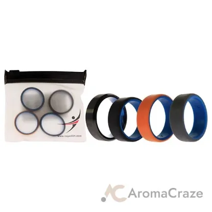 Picture of Silicone Wedding Twin Beveled 8mm Ring Set - Black by ROQ for Men - 4 x 12 mm Ring