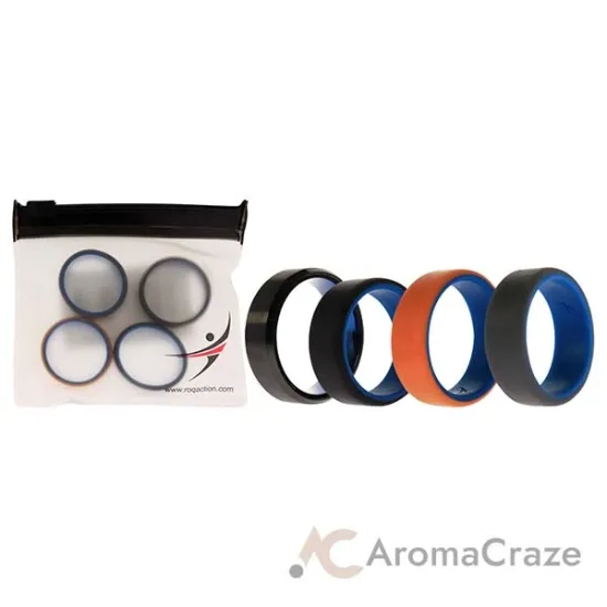 Picture of Silicone Wedding Twin Beveled 8mm Ring Set - Black by ROQ for Men - 4 x 12 mm Ring