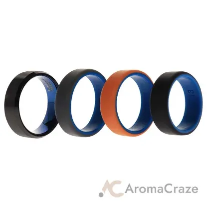 Picture of Silicone Wedding Twin Beveled 8mm Ring Set - Black by ROQ for Men - 4 x 13 mm Ring