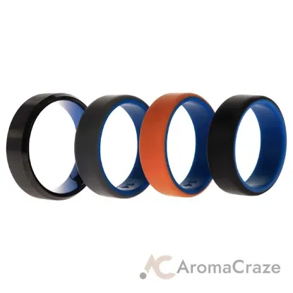 Picture of Silicone Wedding Twin Beveled 8mm Ring Set - Black by ROQ for Men - 4 x 14 mm Ring