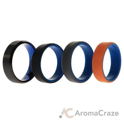 Picture of Silicone Wedding Twin Beveled 8mm Ring Set - Black by ROQ for Men - 4 x 15 mm Ring