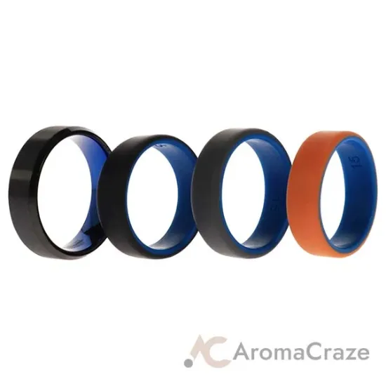 Picture of Silicone Wedding Twin Beveled 8mm Ring Set - Black by ROQ for Men - 4 x 15 mm Ring