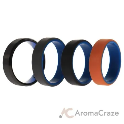 Picture of Silicone Wedding Twin Beveled 8mm Ring Set - Black by ROQ for Men - 4 x 16 mm Ring