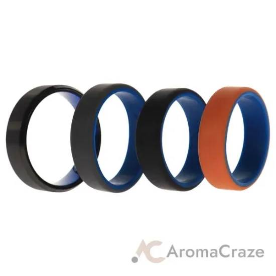 Picture of Silicone Wedding Twin Beveled 8mm Ring Set - Black by ROQ for Men - 4 x 16 mm Ring