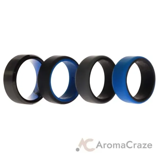 Picture of Silicone Wedding Twin Beveled 8mm Ring Set - Blue by ROQ for Men - 4 x 7 mm Ring