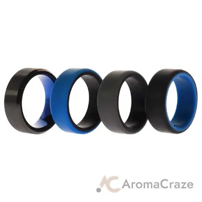 Picture of Silicone Wedding Twin Beveled 8mm Ring Set - Blue by ROQ for Men - 4 x 8 mm Ring