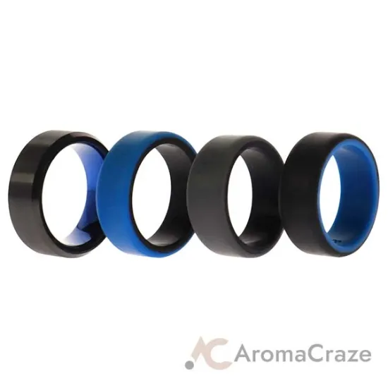 Picture of Silicone Wedding Twin Beveled 8mm Ring Set - Blue by ROQ for Men - 4 x 8 mm Ring
