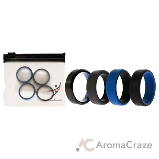 Picture of Silicone Wedding Twin Beveled 8mm Ring Set - Blue by ROQ for Men - 4 x 9 mm Ring