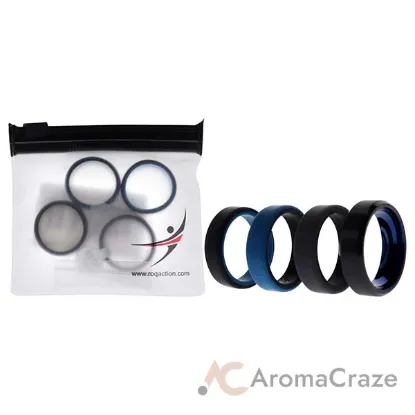 Picture of Silicone Wedding Twin Beveled 8mm Ring Set - Blue by ROQ for Men - 4 x 10 mm Ring