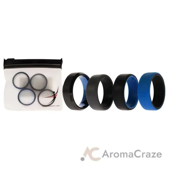 Picture of Silicone Wedding Twin Beveled 8mm Ring Set - Blue by ROQ for Men - 4 x 11 mm Ring