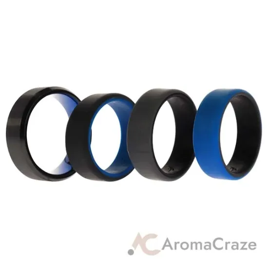 Picture of Silicone Wedding Twin Beveled 8mm Ring Set - Blue by ROQ for Men - 4 x 12 mm Ring