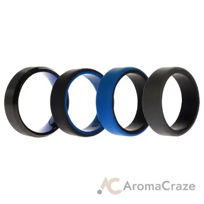 Picture of Silicone Wedding Twin Beveled 8mm Ring Set - Blue by ROQ for Men - 4 x 13 mm Ring