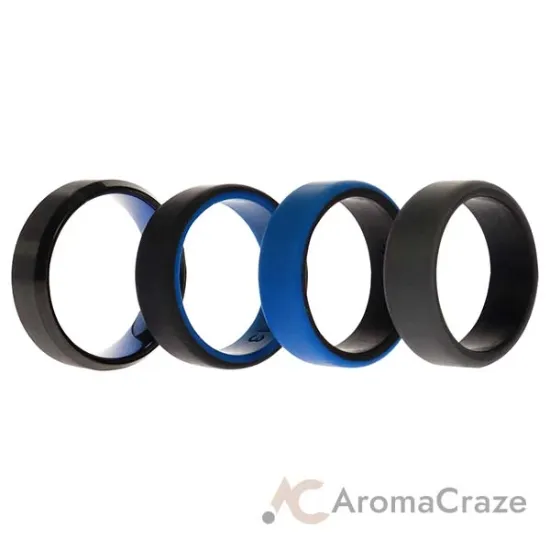 Picture of Silicone Wedding Twin Beveled 8mm Ring Set - Blue by ROQ for Men - 4 x 13 mm Ring
