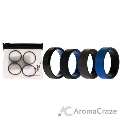 Picture of Silicone Wedding Twin Beveled 8mm Ring Set - Blue by ROQ for Men - 4 x 14 mm Ring