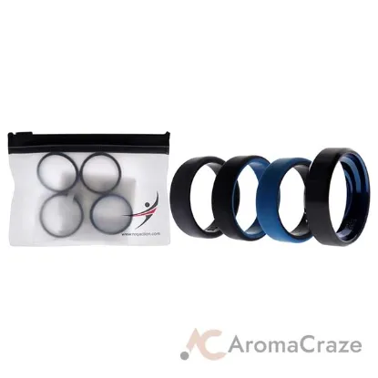 Picture of Silicone Wedding Twin Beveled 8mm Ring Set - Blue by ROQ for Men - 4 x 15 mm Ring