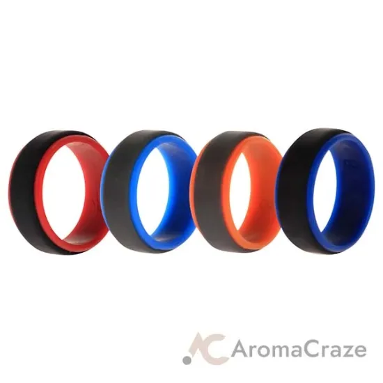 Picture of Silicone Wedding 2Layer Step Ring Set - Grey Black by ROQ for Men - 4 x 8 mm Ring