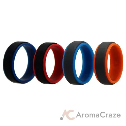Picture of Silicone Wedding 2Layer Step Ring Set - Grey Black by ROQ for Men - 4 x 12 mm Ring