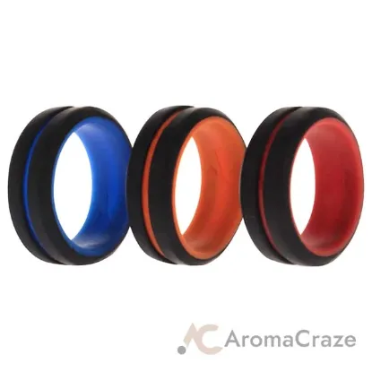 Picture of Silicone Wedding 2Layer Middle Line Ring Set - Black by ROQ for Men - 3 x 7 mm Ring