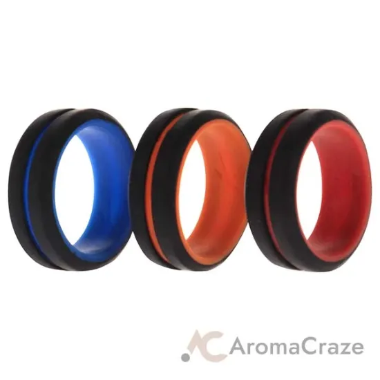 Picture of Silicone Wedding 2Layer Middle Line Ring Set - Black by ROQ for Men - 3 x 7 mm Ring