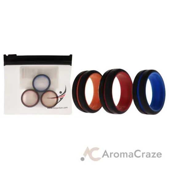 Picture of Silicone Wedding 2Layer Middle Line Ring Set - Black by ROQ for Men - 3 x 8 mm Ring