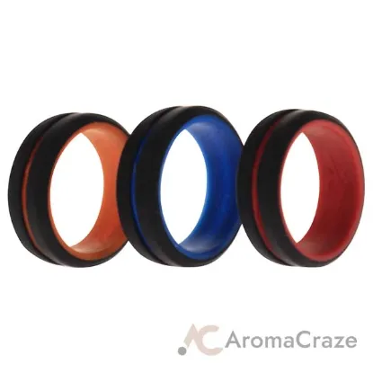 Picture of Silicone Wedding 2Layer Middle Line Ring Set - Black by ROQ for Men - 3 x 9 mm Ring