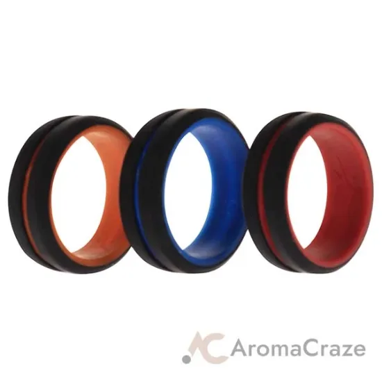 Picture of Silicone Wedding 2Layer Middle Line Ring Set - Black by ROQ for Men - 3 x 9 mm Ring