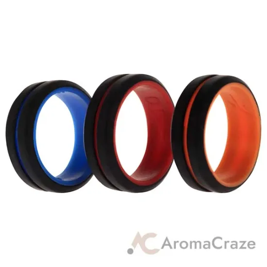 Picture of Silicone Wedding 2Layer Middle Line Ring Set - Black by ROQ for Men - 3 x 10 mm Ring