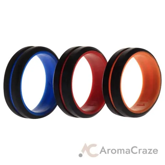 Picture of Silicone Wedding 2Layer Middle Line Ring Set - Black by ROQ for Men - 3 x 11 mm Ring