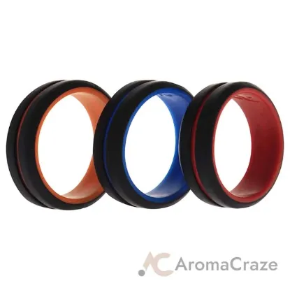 Picture of Silicone Wedding 2Layer Middle Line Ring Set - Black by ROQ for Men - 3 x 12 mm Ring