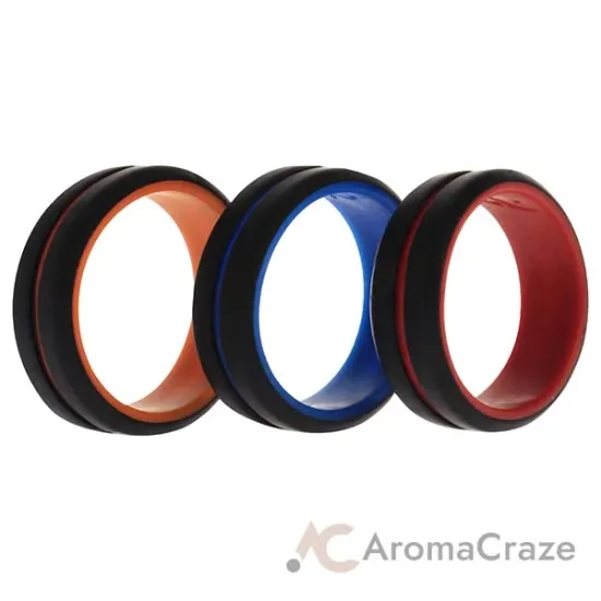Picture of Silicone Wedding 2Layer Middle Line Ring Set - Black by ROQ for Men - 3 x 12 mm Ring